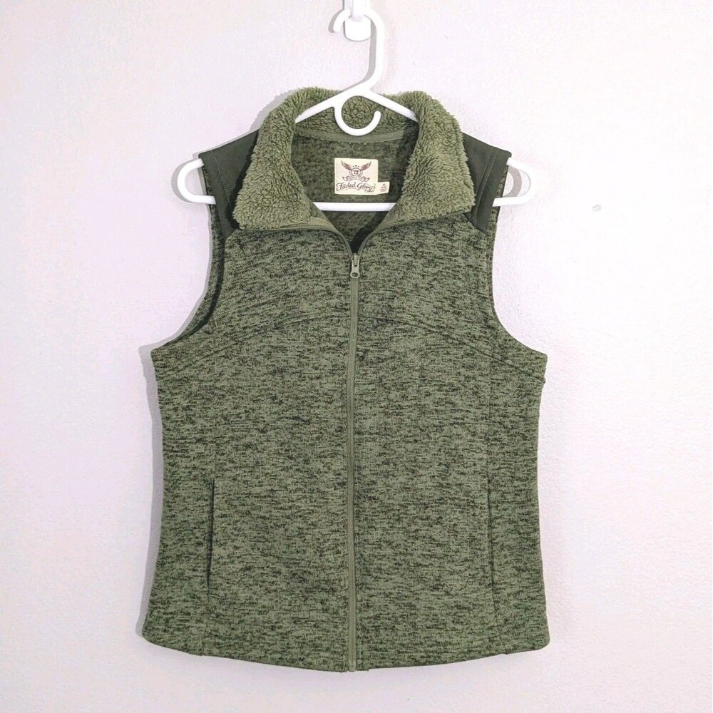 Faded Glory Sherpa-Lined Olive Zip-Up Vest  Size M (8-10)  Fleece Collar